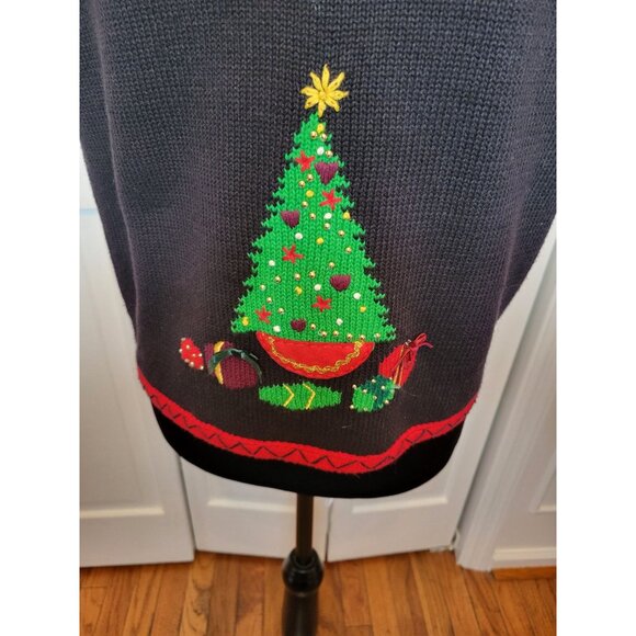 Vintage 90s/Y2K Black Christmas Tree Vest Beaded Bows MP Glam Retro Festive - Picture 2 of 8
